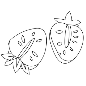 Strawberry cut in half black and white clipart