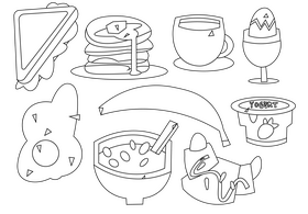 Delicious breakfast set black and white vector