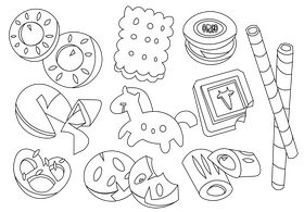 Delicious various cookies set black and white vector