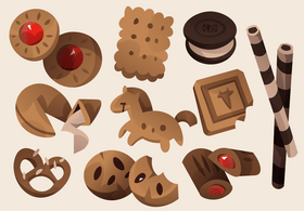 Delicious various cookies set vector