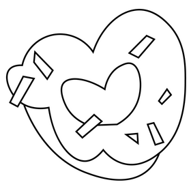 Donut in heart shape black and white clipart