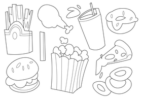 Fast food set black and white vector