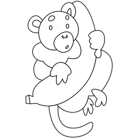 Cartoon banana with cute animal black and white clipart