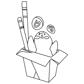 Cartoon wok with cute animal black and white clipart