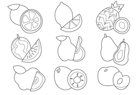 Fruit slices set black and white vector