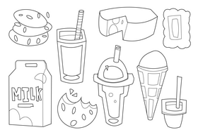 Milk products set black and white vector