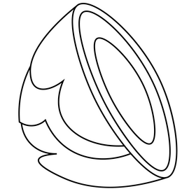 Coconut half flat cartoon black and white clipart