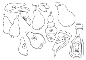 Pear fruit set flat design black and white vector