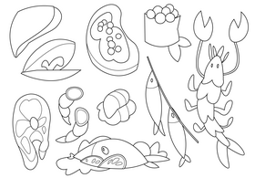 Seafood black and white vector