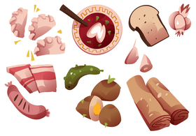 Ukrainian national cuisine food set vector
