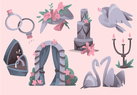 Wedding set graphic elements vector