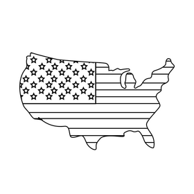 American map flag, USA, United States drawing black and white clipart