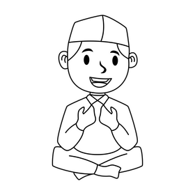 Children Praying Muslim Kids drawing black and white clipart