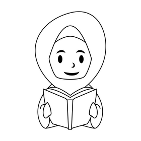 Children Praying Reading Quran drawing black and white clipart