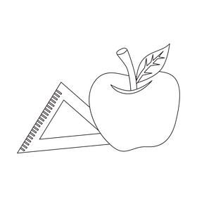 Apple with ruler drawing black and white clipart