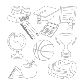 Education symbols set black and white vector