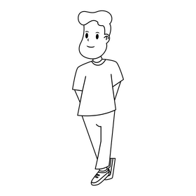 Cartoon boy drawing black and white clipart