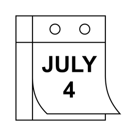 July 4th Independence Day calendar drawing black and white clipart