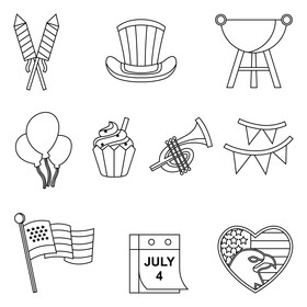 Fourth July Independence day set black and white vector