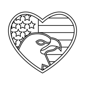 July 4th Independence day, eagle, american flag, love, heart black and white clipart