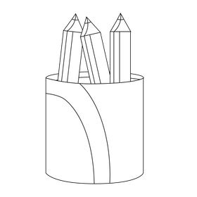 Colored pencils in pen holder black and white clipart