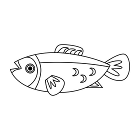 Lake fish drawing black and white clipart