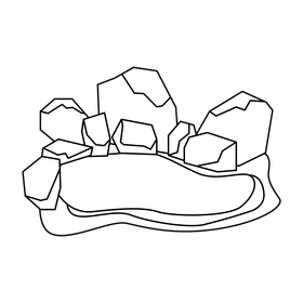 Lake with stones black and white clipart