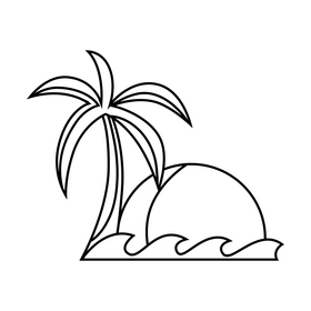 Beach drawing black and white clipart