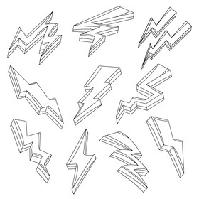 Lightning bolt images set black and white vector