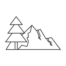 Hill, mountains, tree drawing black and white clipart