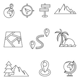 Map elements set black and white vector