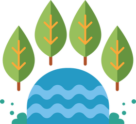Park icon, lake with several trees clipart