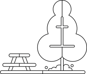 Park, tree and seating black and white clipart