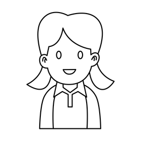 Preschool Girl drawing black and white clipart