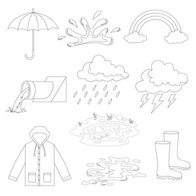 Rainy weather set black and white vector