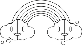 Cheerful Rainbow drawing black and white clipart