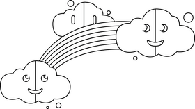 Three Clouds Rainbow drawing black and white clipart