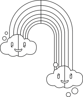 Cute cloud rainbow umbrella handle black and white clipart