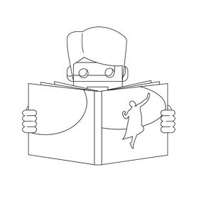 Reading comic book black and white clipart