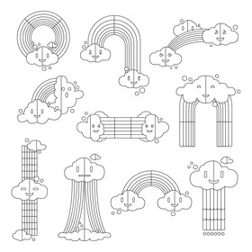 Cute cartoon rainbow set black and white vector