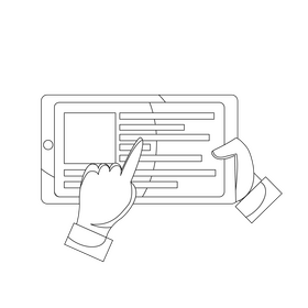 Reading on tablet black and white clipart