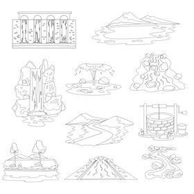 River images set black and white vector