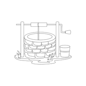 Water well drawing black and white clipart