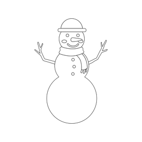 Cute snowman drawing black and white clipart