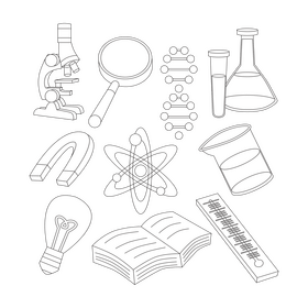 Science icons set black and white vector
