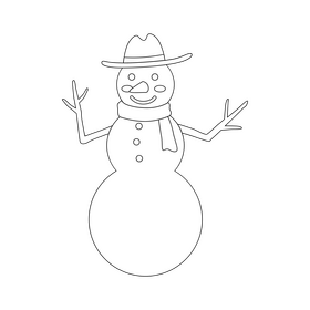 Cartoon snowman drawing black and white clipart