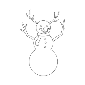 Cute cartoon snowman drawing black and white clipart