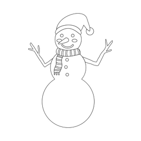 Christmas snowman drawing black and white clipart