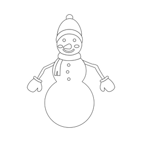 Christmas snowman drawing black and white clipart