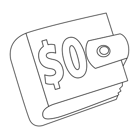 Money problems, financial stress, wallet drawing black and white clipart